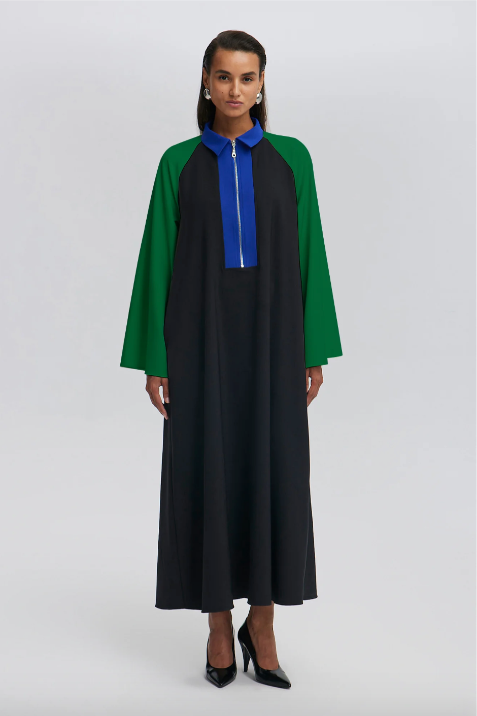 VESTIDO CUELLO CON CREMALLERA COLOR BLOQUE