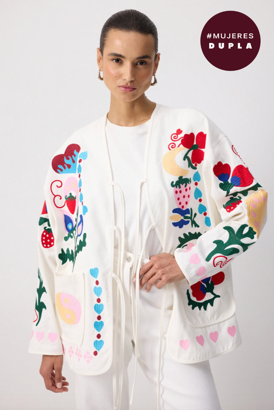 CHAQUETA DE GABARDINA BORDADA