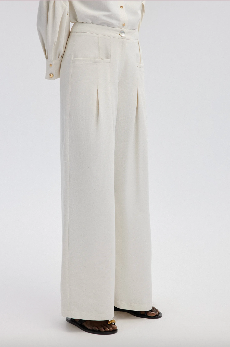 PANTALÓN ANCHO DE LINO DETALLE BOLSILLO