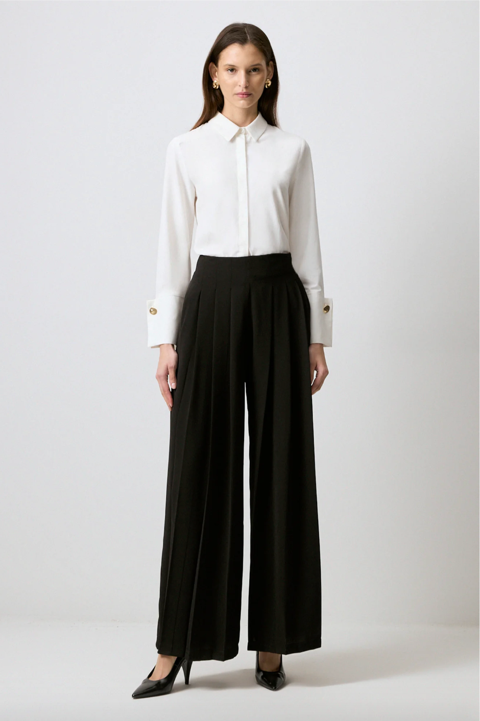 PANTALONES PLISADOS DE CREPÉ DE PIERNA ANCHA
