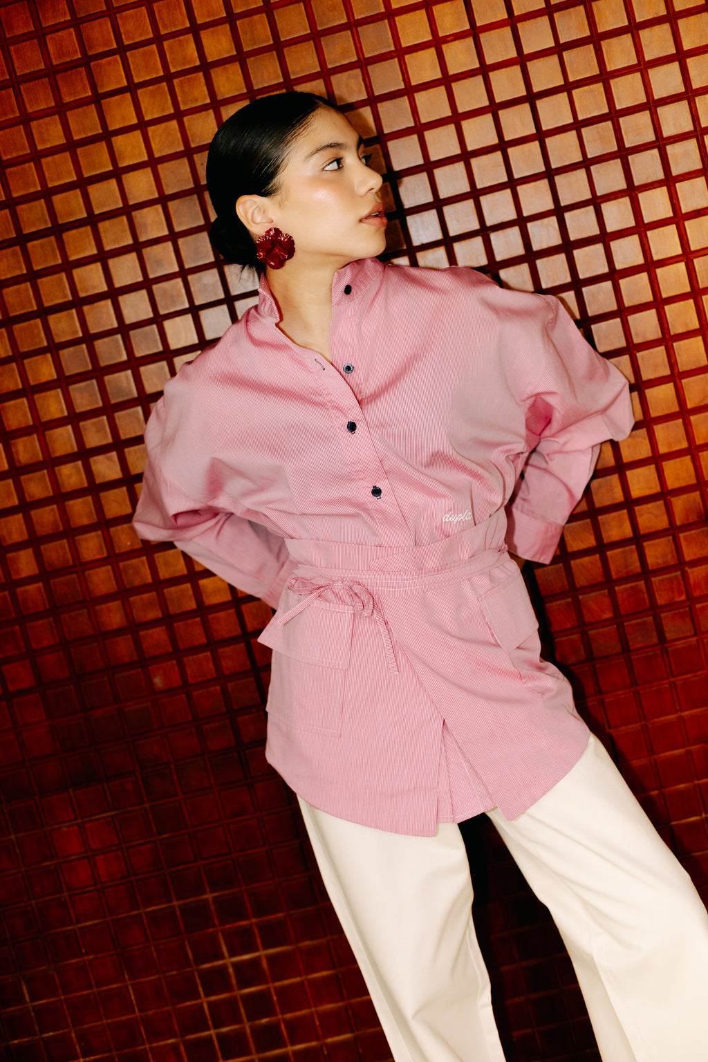 CAMISA MARINA RAYAS ROJA