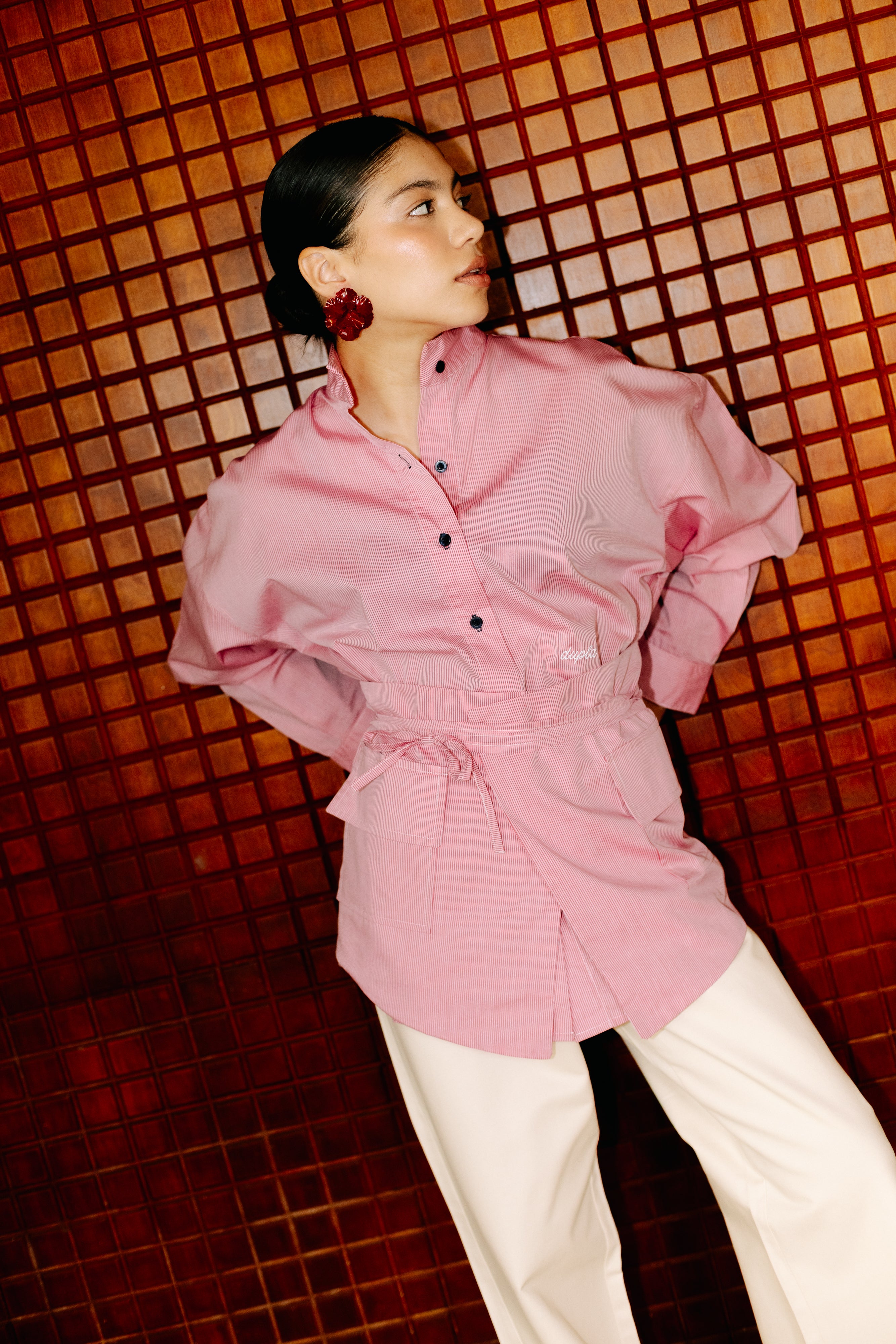 CAMISA MARINA RAYAS ROJA