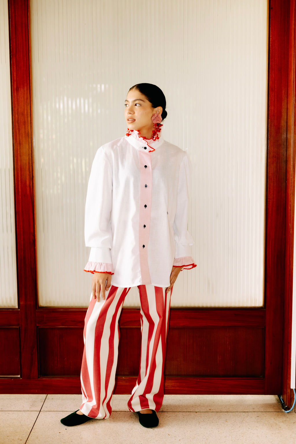 CAMISA LINO LUZ BLANCA Y ROSADO