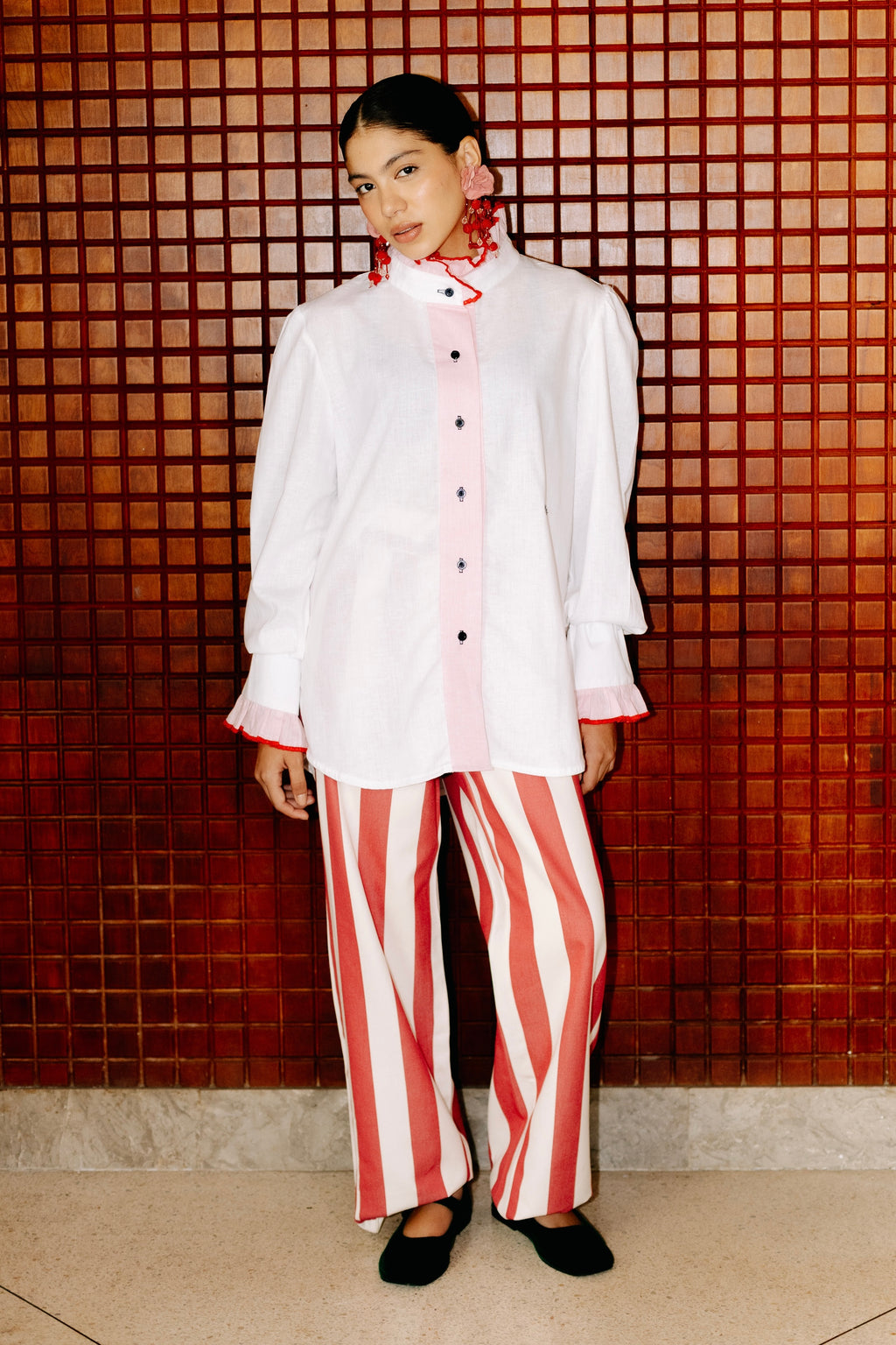 CAMISA LINO LUZ BLANCA Y ROSADO