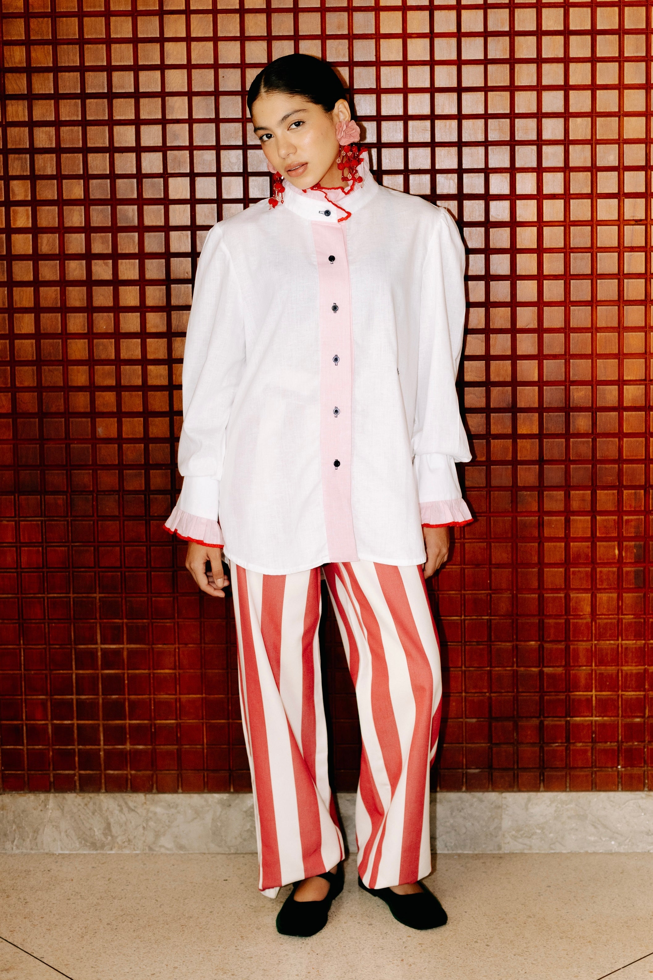 CAMISA LINO LUZ BLANCA Y ROSADO