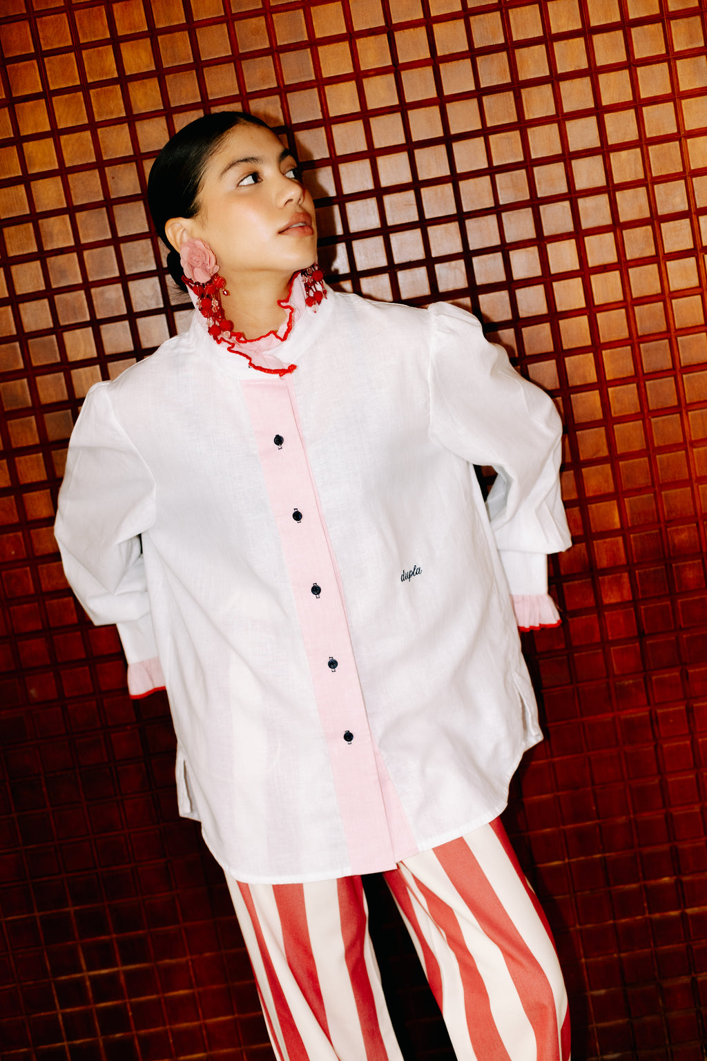 CAMISA LINO LUZ BLANCA Y ROSADO