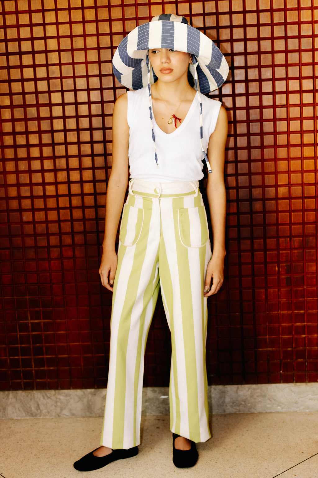 PANTALÓN ALICIA RAYAS PISTACHO